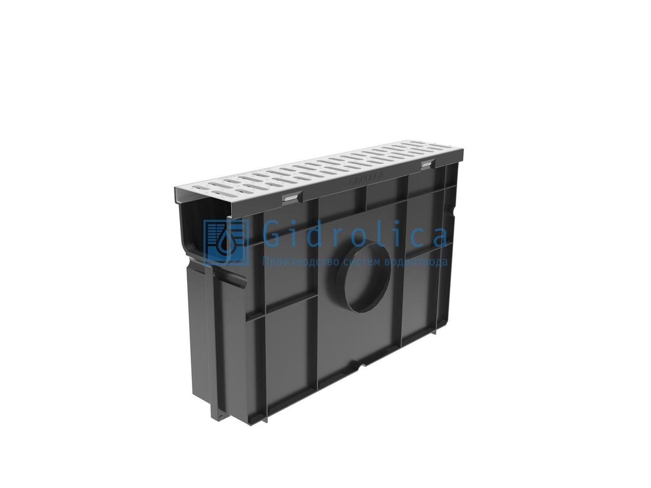 Комплект Gidrolica Light: пескоуловитель для пластиковых лотков ПУ 10.11,5.32 - пластиковый с  решеткой РВ -10.10,8.100 стальной, фото 1