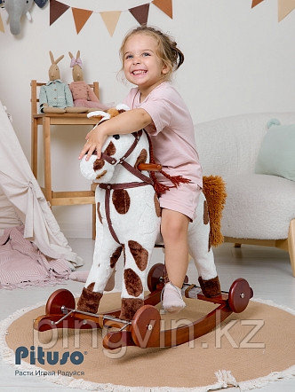 PITUSO Качалка-Лошадка c колесами, Белый с коричн.пятнами,74*30*64см, фото 1
