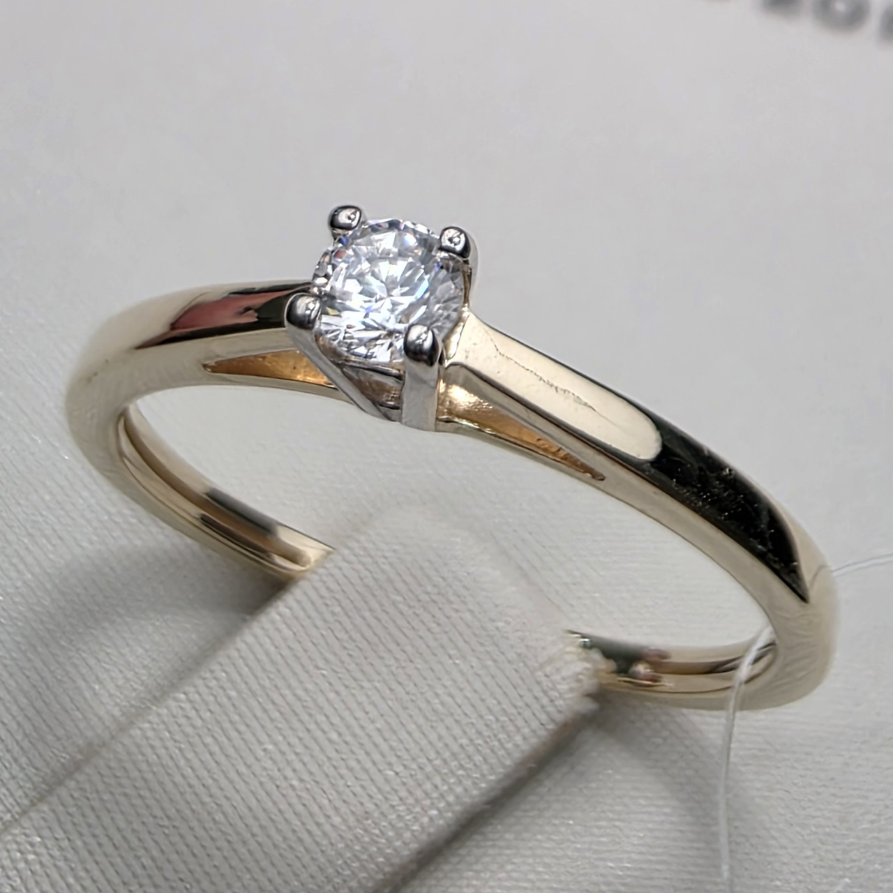 Золотое кольцо с бриллиантом ж/з 0,112Ct VS2/I VG-Cut, 1,51 гр, 16 размер, фото 1