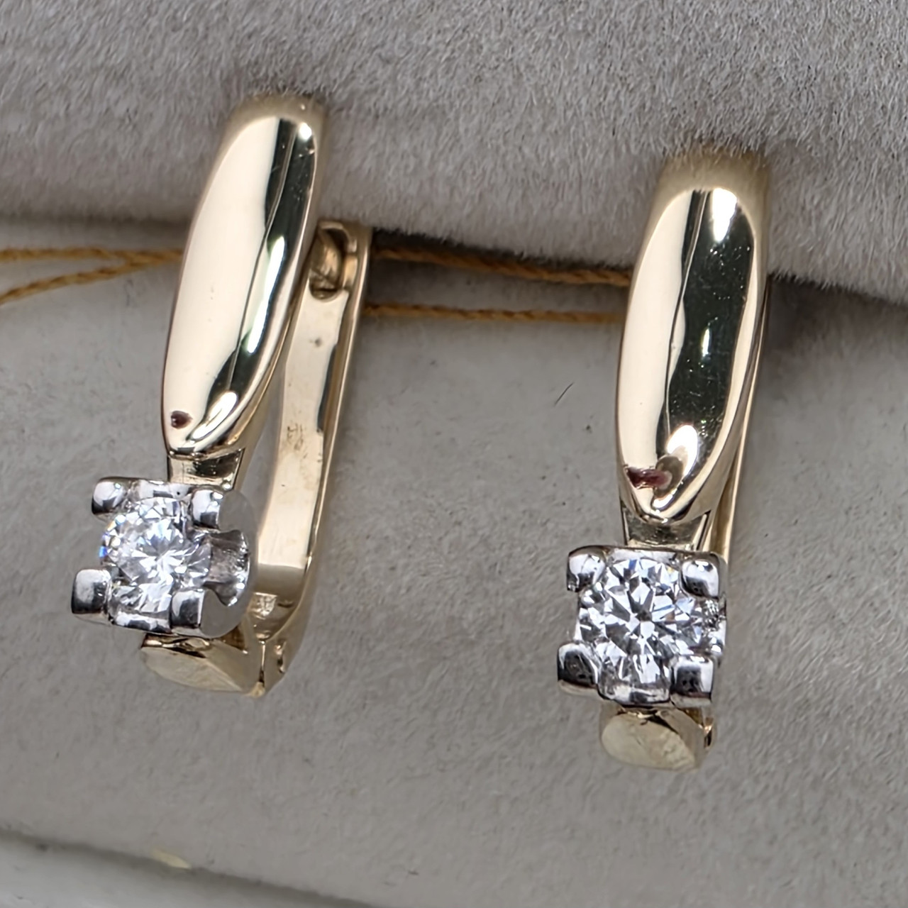 Золотые серьги 585 проба ж/з с бриллиантами 0,228Ct SI1/I VG-Cut, масса 2.94гр, фото 1