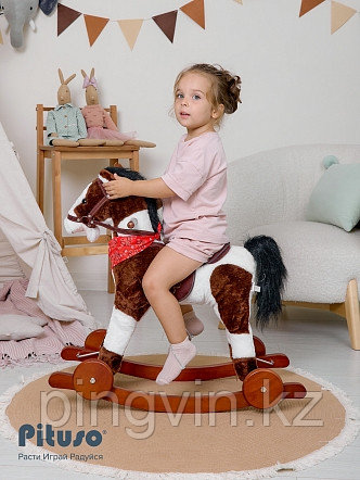 PITUSO Качалка-Лошадка с колесами, Белый с коричневым, 74*30*64см, фото 1