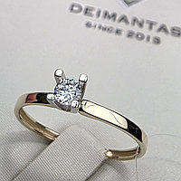 Золотое кольцо с бриллиантом ж/з 0,11Ct VS2/I EX-Cut, 1 гр, 16,5 размер