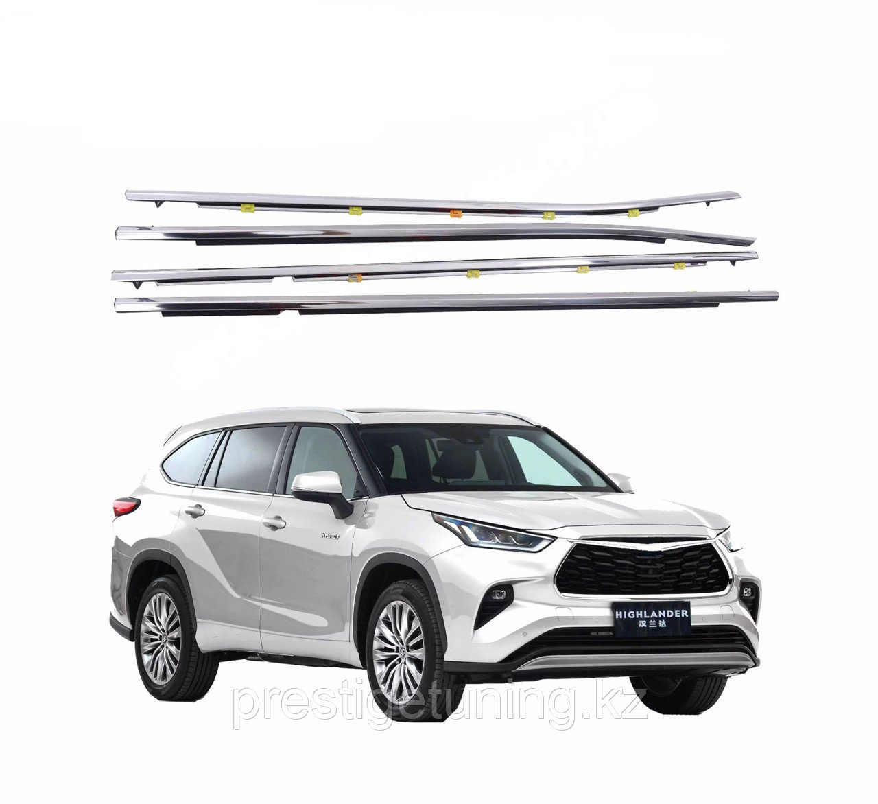 Молдинг стекла на Highlander 2021-24 комплект OEM (Хромированный)