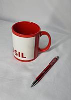 Подарочный набор: красная кружка и ручка с логотипом