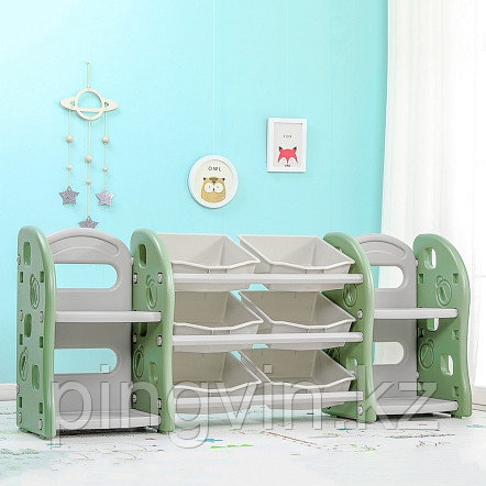 PITUSO Стеллаж для игрушек с ящик-и и приставками( 2 книжные ) 3 полки,Green/Олива,155*34*66 см, фото 1