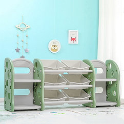 PITUSO Стеллаж для игрушек с ящик-и и приставками( 2 книжные ) 3 полки,Green/Олива,155*34*66 см