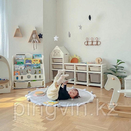 PITUSO Стеллаж для игрушек с ящиками SuperBox Сream white+camel/Кремовый,136*38*95 см, фото 1