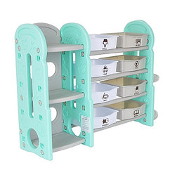 PITUSO Стеллаж для игрушек с ящиками и приставками(книжн.+углов),4 полки,Бежев./бирюз./бел.153*36*91