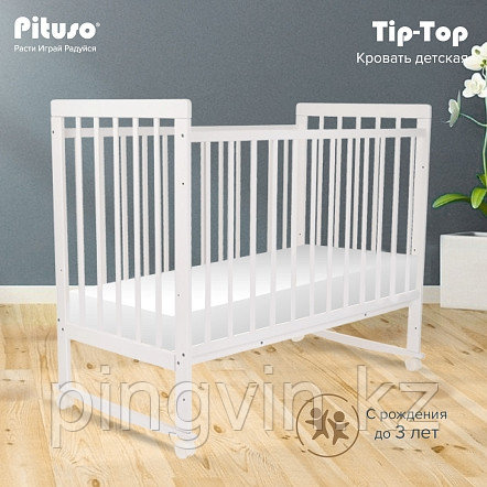 PITUSO Кровать детская TINY ящик-маятник/колесо Белая аляска, фото 1