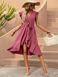 Платье с запахом темно-розовый