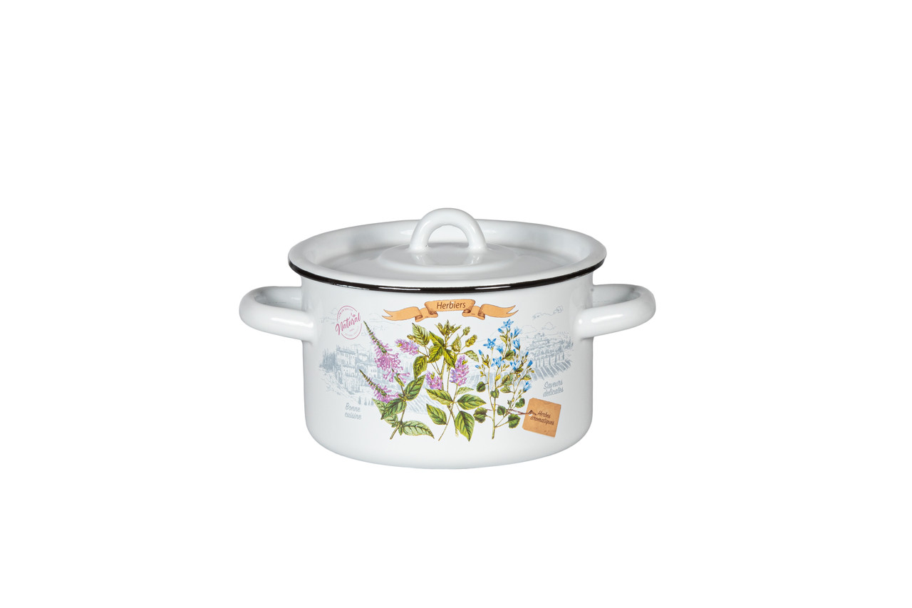 Кастрюля эмалированная 2,9 л, Стальэмаль 1с16с/1, Гербарий, белоснежный, фото 1