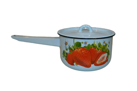 Ковш кухонный эмалированный  1,5 л, Стальэмаль 1с43с, Клубника садовая серо-голубой, фото 1