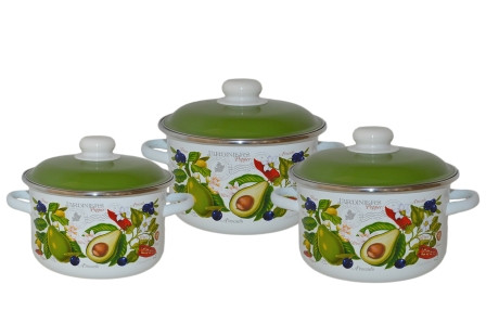 Набор кастрюль эмалированных (2 л, 3 л, 4 л) л, Стальэмаль 6КВ021М, Авокадо, белоснежный, фото 1