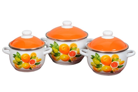 Набор кастрюль эмалированных (2 л, 3 л, 4 л) л, Стальэмаль 6КН021М, Orange, белоснежный, фото 1