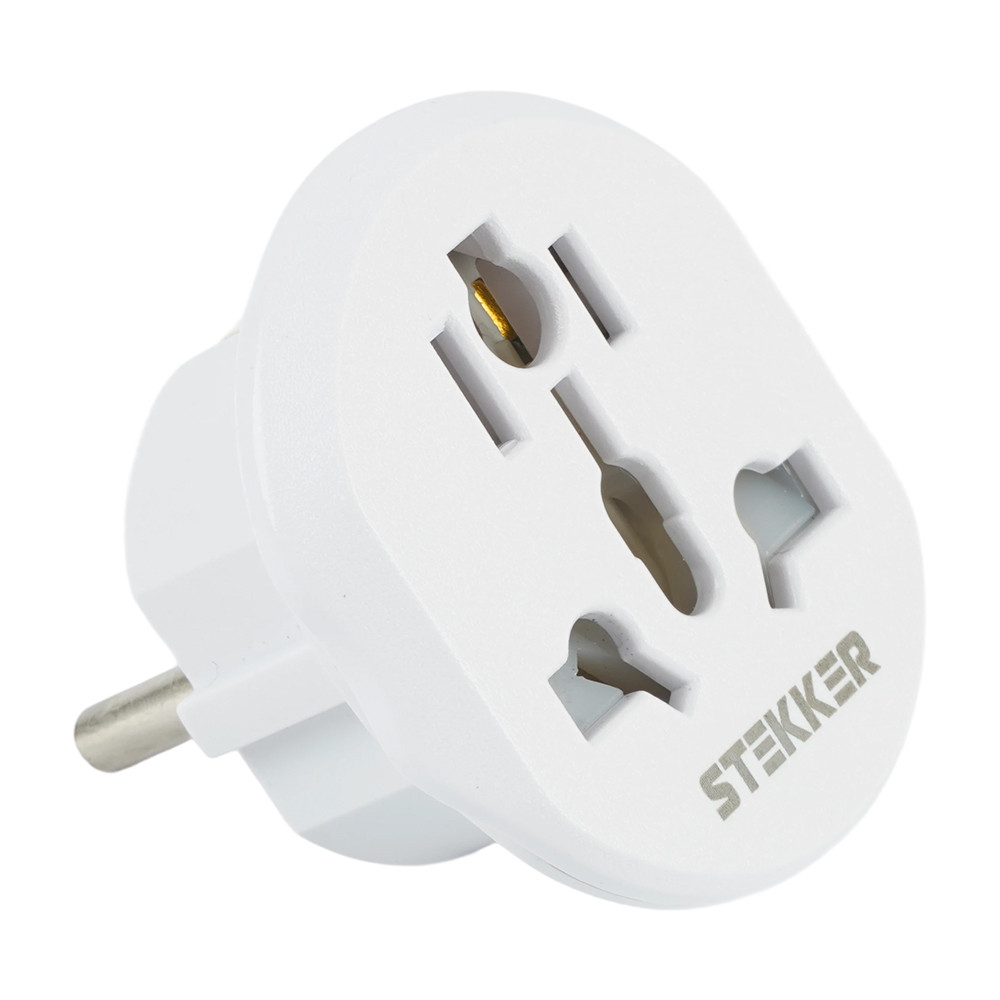 Сетевой переходник STEKKER ADP16-06-20W Адаптер-переходник для евровилки ультраплоский с/з, 250В, 16A, белый, фото 1