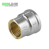 Муфта латунь никель переходная Ду 20*15 в.р Aquasfera