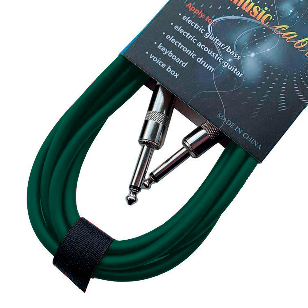 Кабель инструментальный, прямой коннектор, 3м, зеленый, Wellgo, WG03GR, фото 1