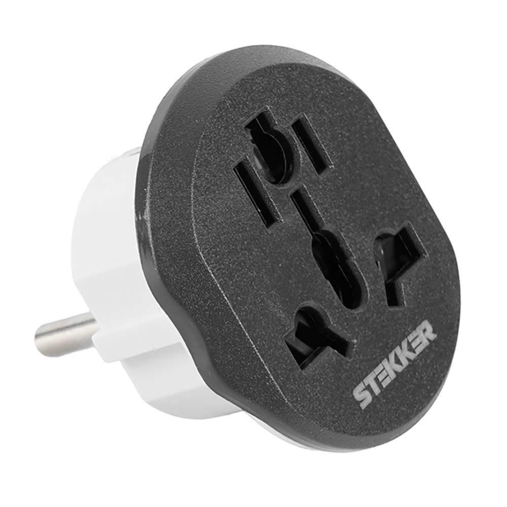Адаптер-переходник для евровилки с/з, ультраплоский, STEKKER ADP16-06-20, 250В, 16A, IP20, серый/белый, фото 1