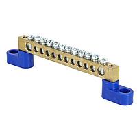 Шина "0" N (6х9 мм) 12 отверстий латунь 2 синих угловых изолятора розничный стикер EKF PROxima