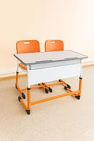 Комплект парта школьная 2-х местная с двумя стульями, регулируемая