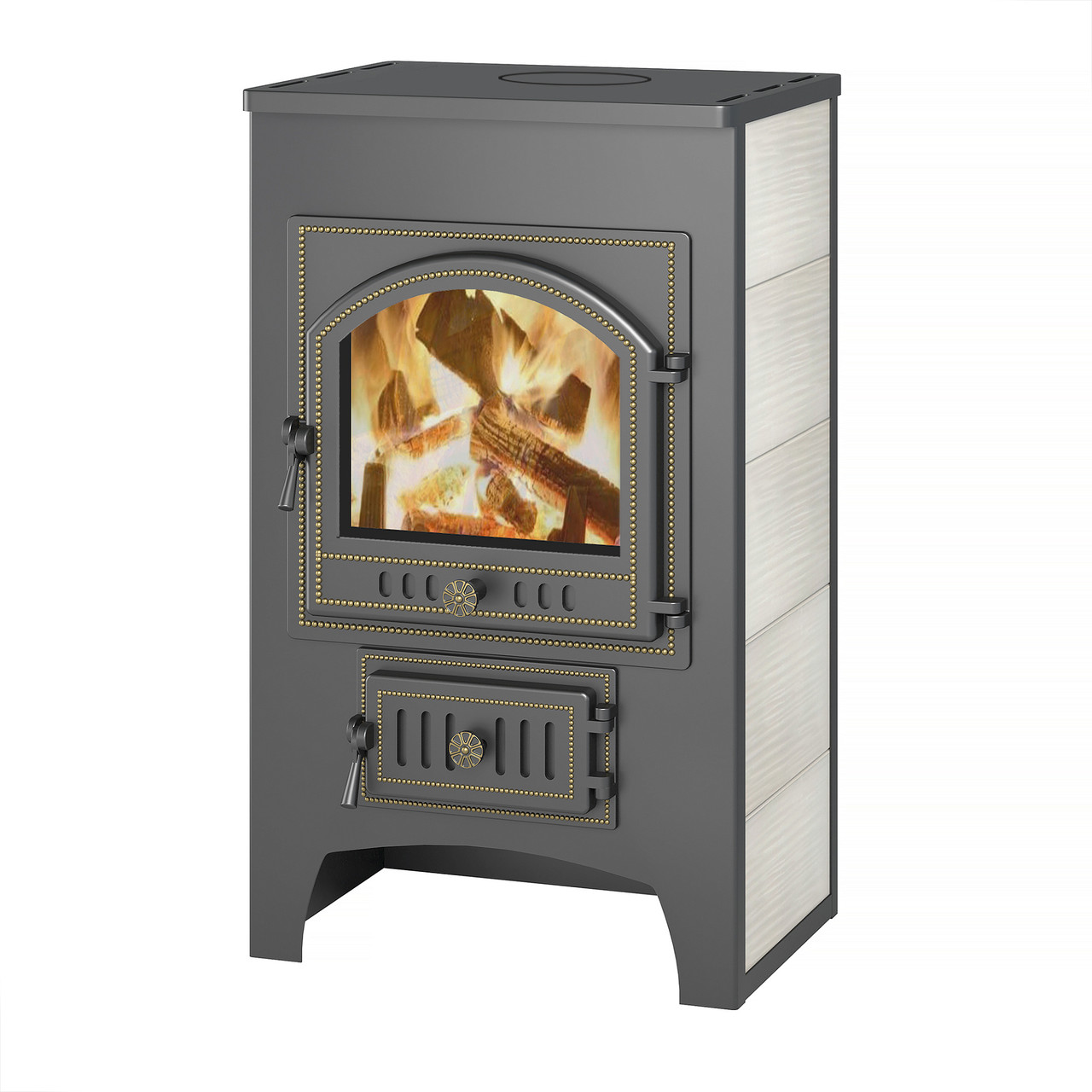 Печь-камин Везувий ПК-01 (205) со стеклом с плитой бежевый 12 кВт (до 200 м3), фото 1