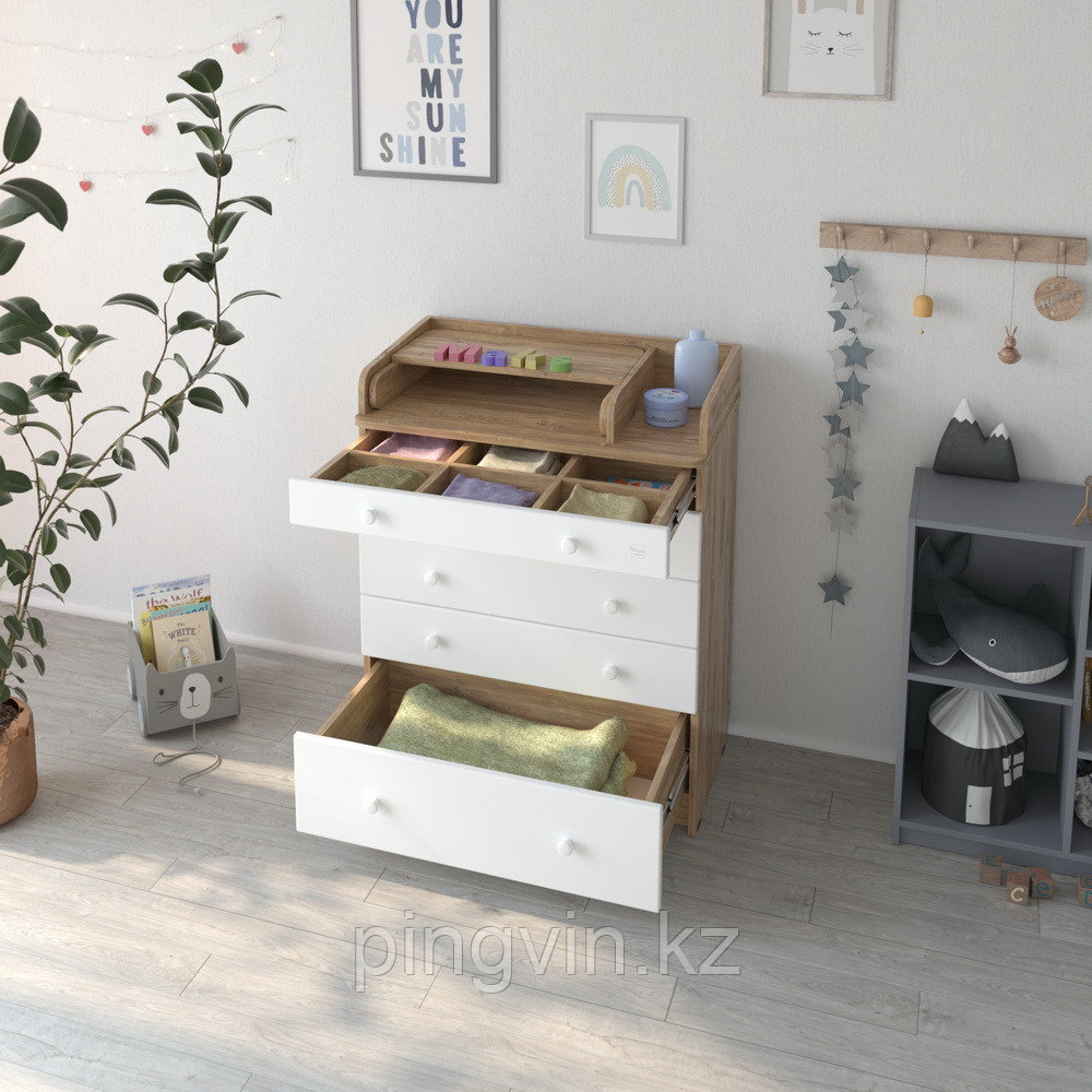 PITUSO Комод раскладной TAUN (5 ящ) Дуб канзас-Белый софт, фото 1