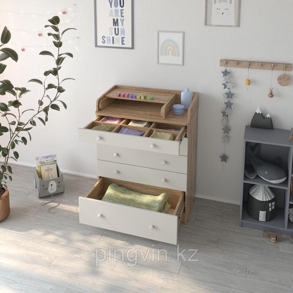 PITUSO Комод раскладной TAUN (5 ящ) Дуб канзас-Серый шелк, фото 1