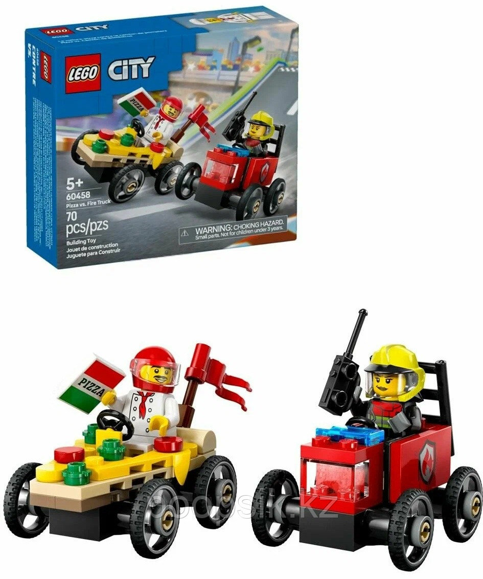 Конструктор LEGO Гоночные машинки Пицца против пожарной машины, деталей 70 шт
