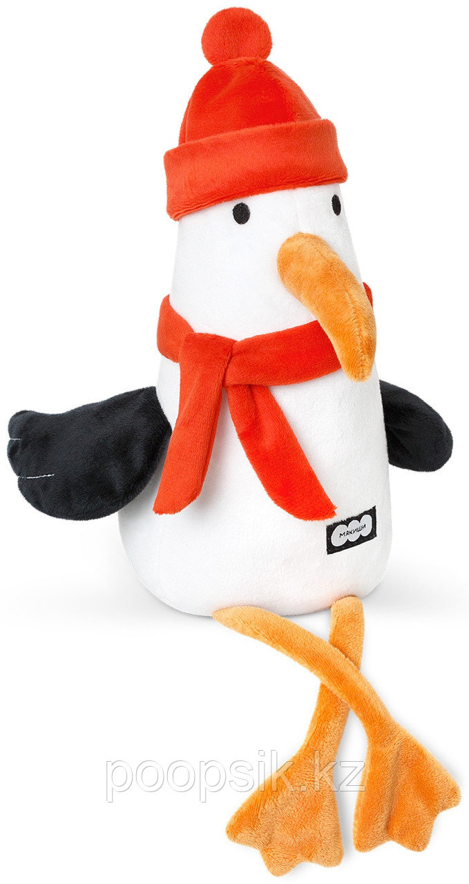 Мягкая игрушка Мякиши ЧАЙКА "ЗИМА", высота 19.5 см, белый, красный