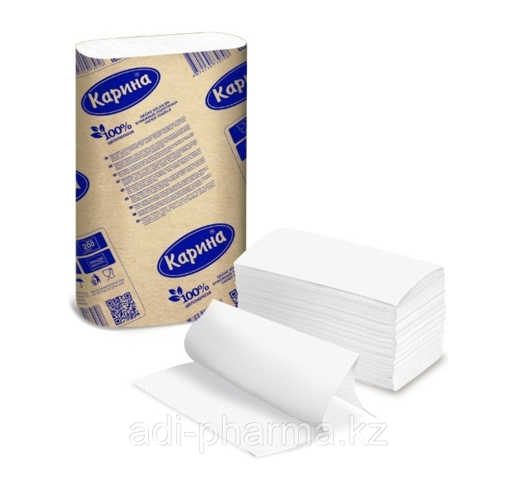 Бумажные полотенца салфетки Z укладка 2 слоя, 150 шт в уп Карина, фото 1