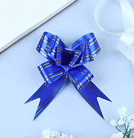 Бант для подарка / Подарочный бант-бабочка "Золотая полоса" Синий 1 шт