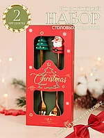 Новогодний набор ложка и вилка "Санта и ёлка" 18*8*2,5 см