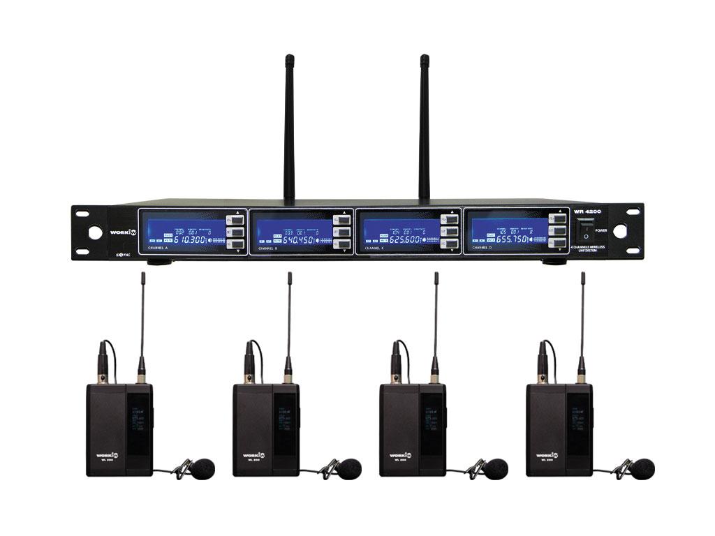 Комплект из 4-х беспроводных петличных микрофонов WORK MR
