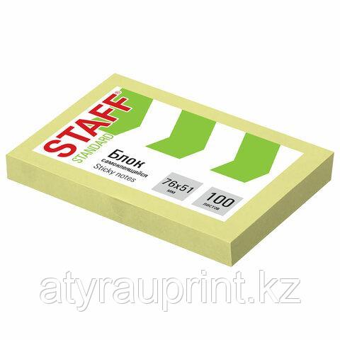 Блок самоклеящийся (стикеры) STAFF STANDARD, ПАСТЕЛЬНЫЙ 76х51 мм, желтый, 100 листов, 116581, фото 1