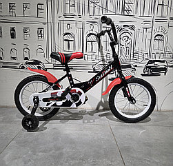 Детский двухколесный велосипед "Skillmax" 14" колеса. С боковыми колесами и крыльями. Черный цвет.