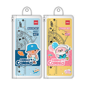 Набор линеек Deli "Comico Family" (угольник 2 шт, линейка 15 см, транспортир)
