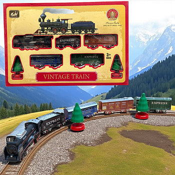 5299-73 Поезд винтажный+ 4 вагона+ 2 дерева