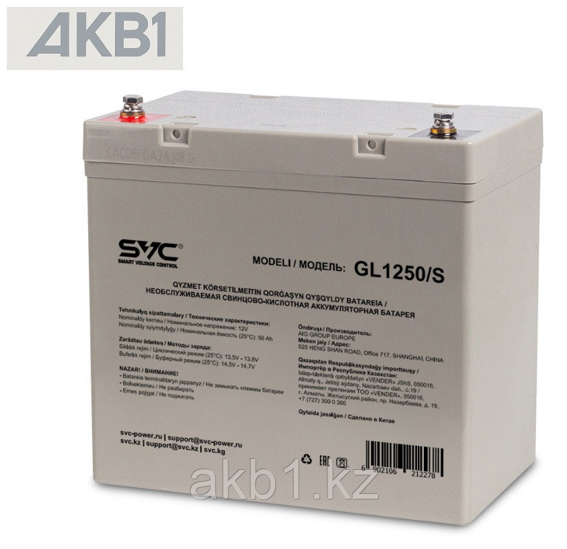 Аккумуляторная батарея SVC GL1250/S ( 12В 50 Ач | ШхГхВ, мм, 230х138х215 | Масса (± 3%), 17 кг ), фото 1