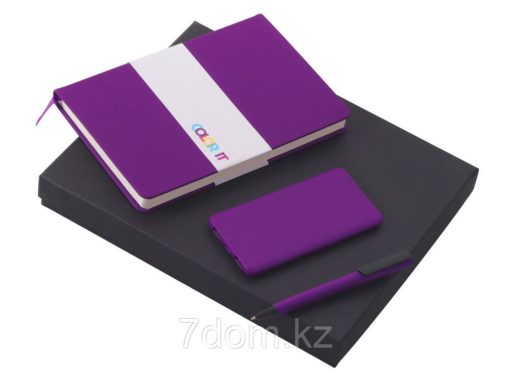 Подарочный набор c блокнотом С2, ручкой и повербанком 5000 mAh, фиолетовый, фото 1