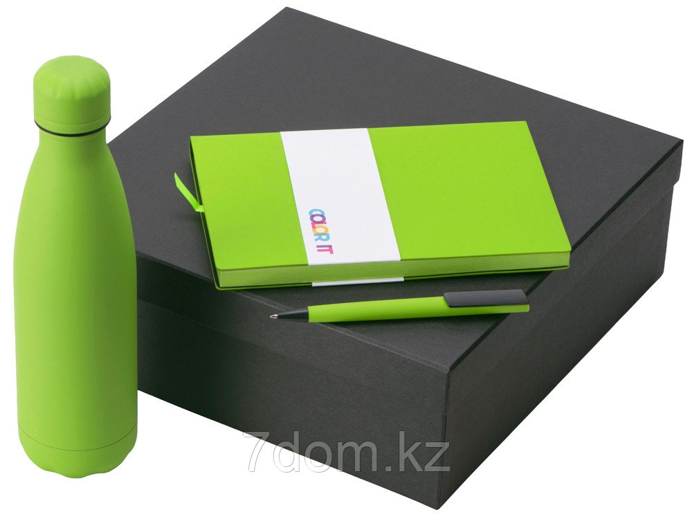 Подарочный набор c блокнотом C1, ручкой и термобутылкой, зеленое яблоко, фото 1