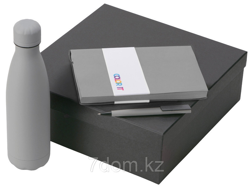 Подарочный набор c блокнотом C1, ручкой и термобутылкой, серый, фото 1