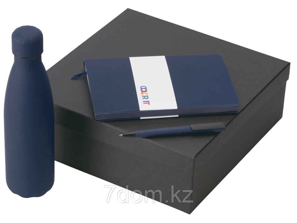 Подарочный набор c блокнотом C1, ручкой и термобутылкой, темно-синий, фото 1
