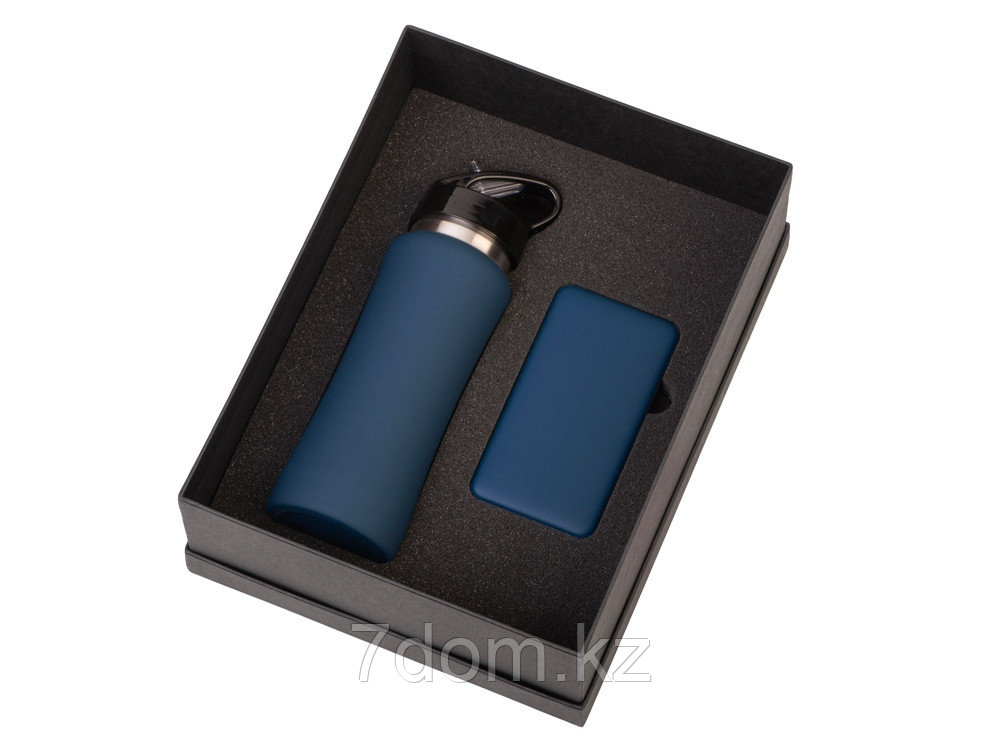Подарочный набор с бутылкой для воды и повербанком С1, 5000 mAh, темно-синий, фото 1