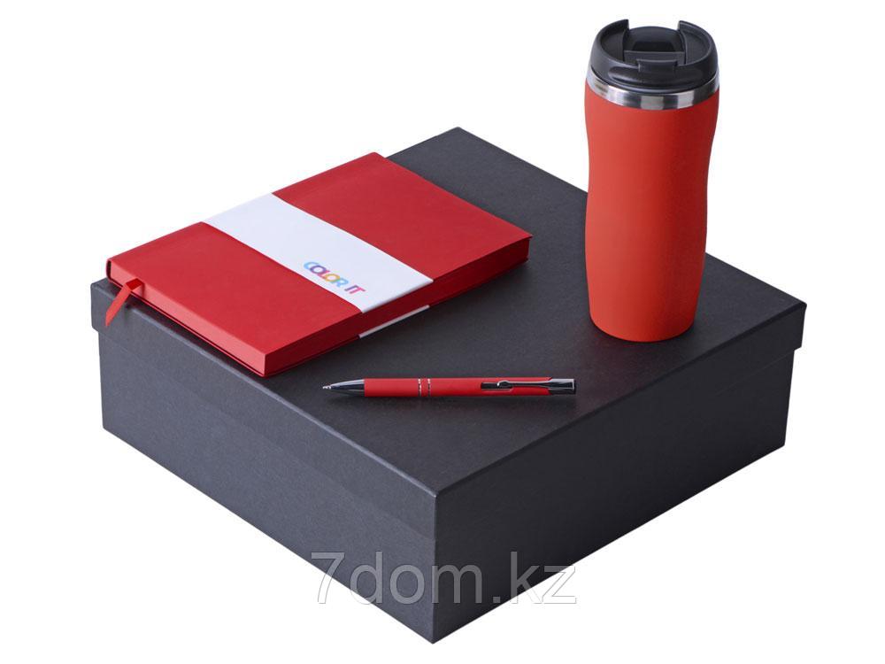 Подарочный набор с блокнотом С1, металлической ручкой и термокружкой, красный, фото 1