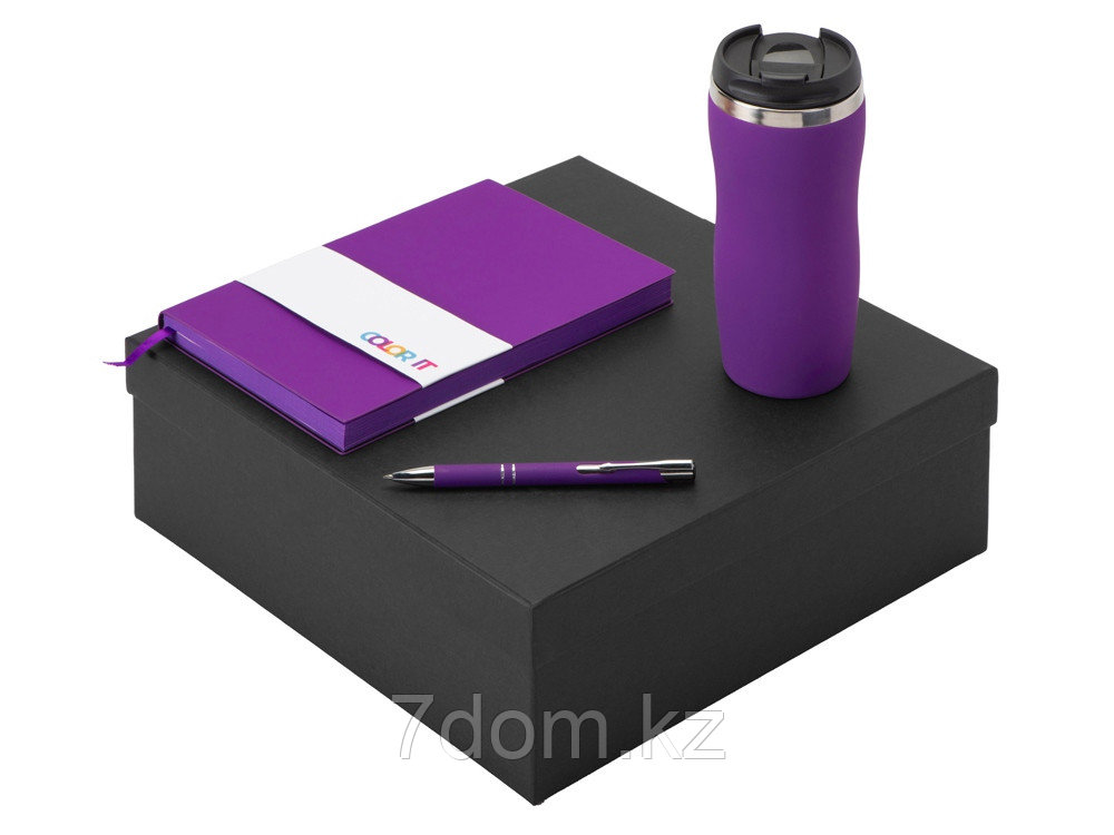 Подарочный набор с блокнотом С1, металлической ручкой и термокружкой, фиолетовый, фото 1