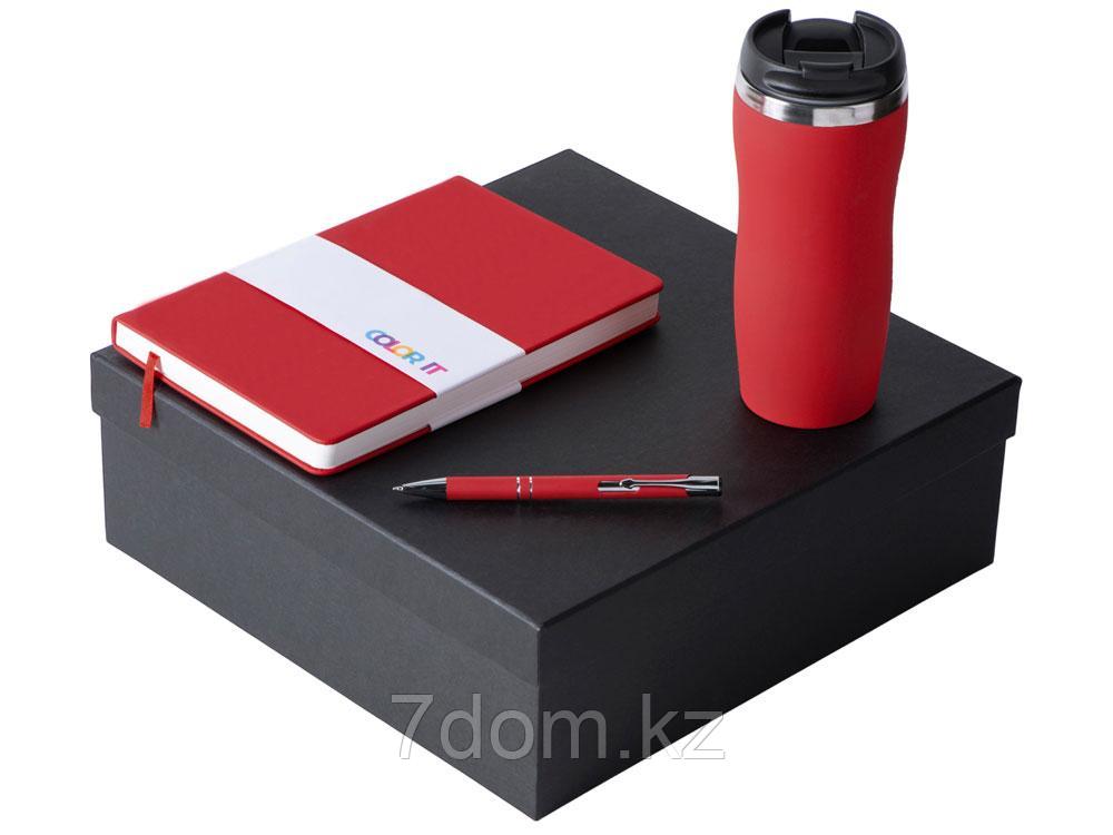 Подарочный набор с блокнотом С2, металлической ручкой и термокружкой, красный, фото 1