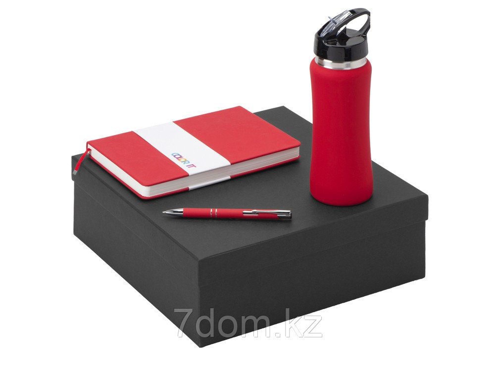Подарочный набор с блокнотом С2, металлической ручкой и бутылкой для воды, красный, фото 1