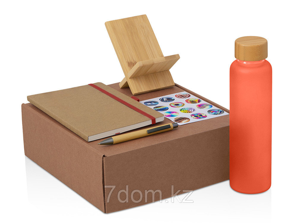 Подарочный набор с бутылкой для воды. блокнотом, ручкой и подставкой для телефона, красный, фото 1