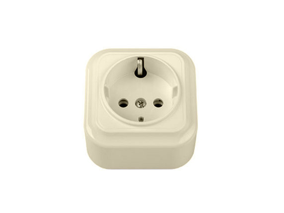 Розетка 1-ая (открытая, с/з) бежевая, Вариант, BYLECTRICA, фото 1