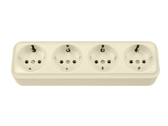 Розетка 4-ая (открытая, с/з) бежевая, Вариант, BYLECTRICA, фото 1